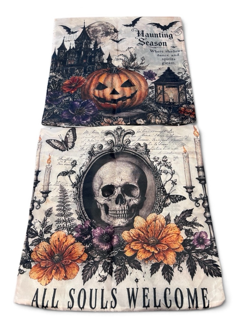 Halloween Spooky Pillow Covers Set of 2 Skull Jack-o-Lantern